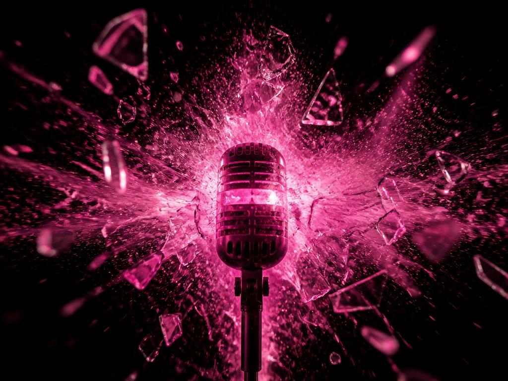 Magenta shockwave bursting from a microphone