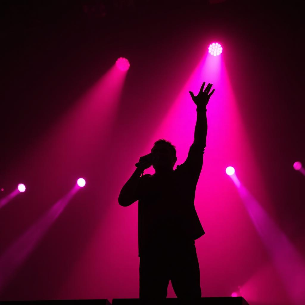 Silhouetted performer commanding the stage
